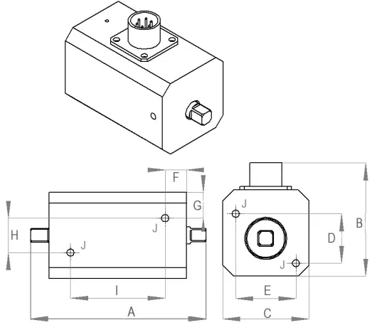 Dimensions of AWS 1Nm Inline Torque Transducers
