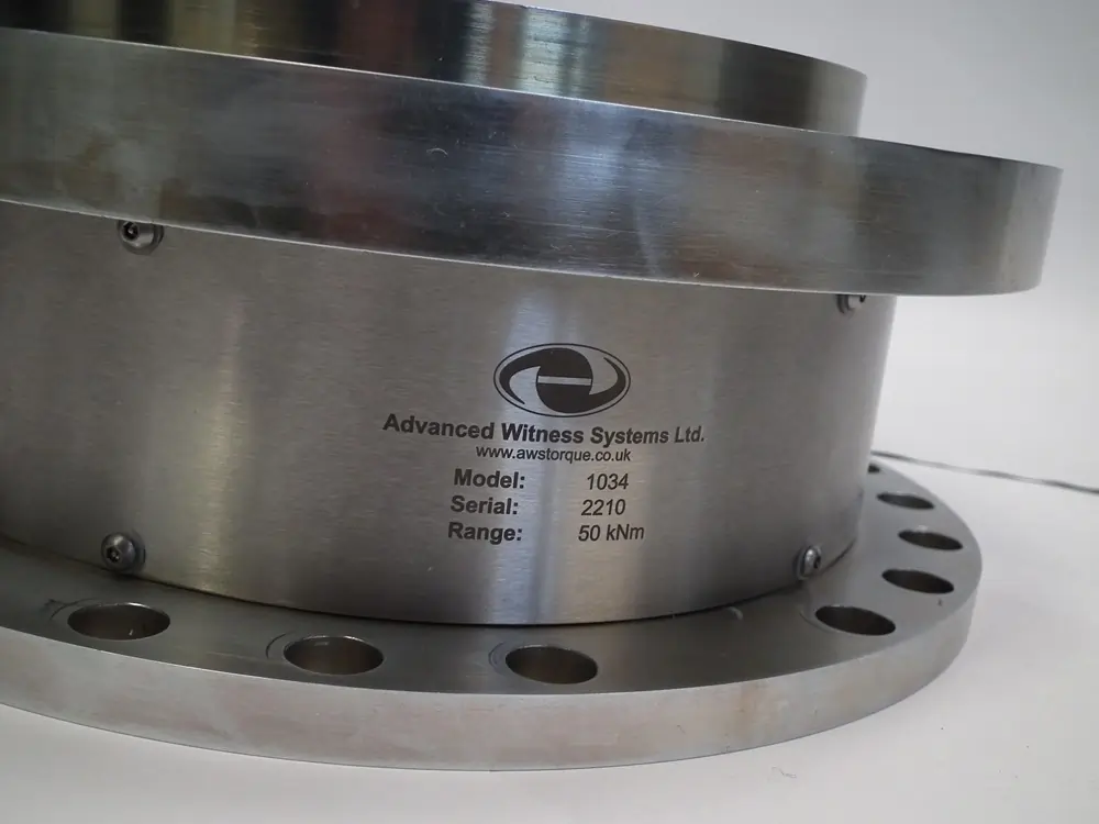 Close up of AWS logo on Annular Torque Transducer
