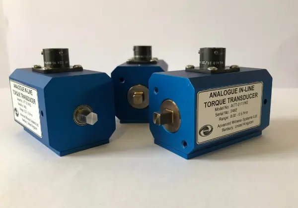 Three blue torque transducers