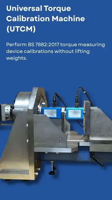 Torque calibration machine in front of a blue background