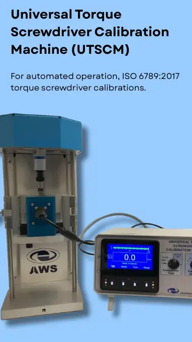 Torque screwdriver calibrator in front of a blue background