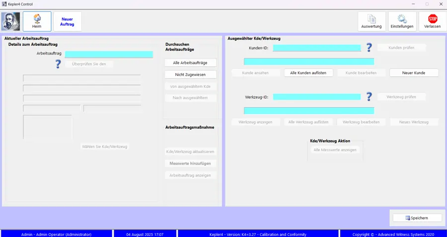 Torque calibration software translated into German