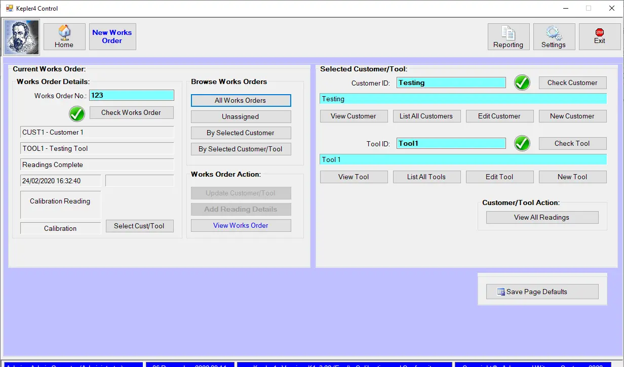 Homescreen of Kepler 4 Torque Calibration Software