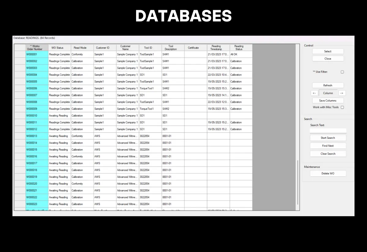 A software database full of torque calibration records