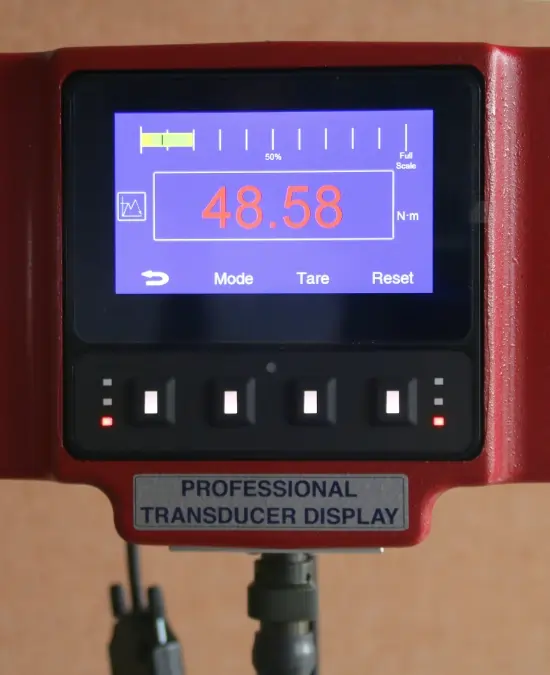 Professional Transducer Display showing a torque reading which has stopped due to hitting the upper limit