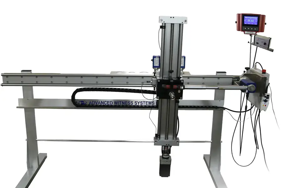 Torque wrench calibration machine in front of a white background