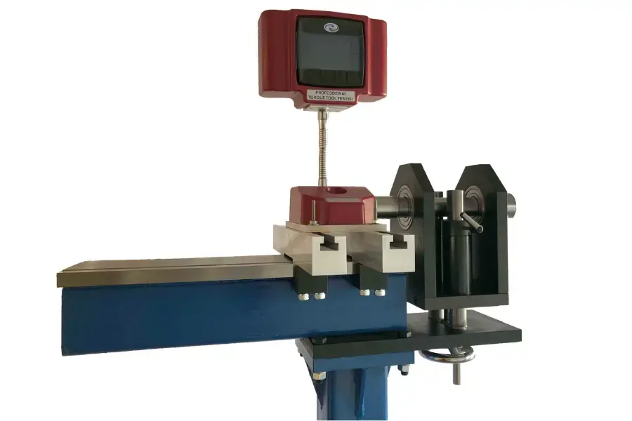 Professional Torque Tool Tester mounted on a stand for calibration