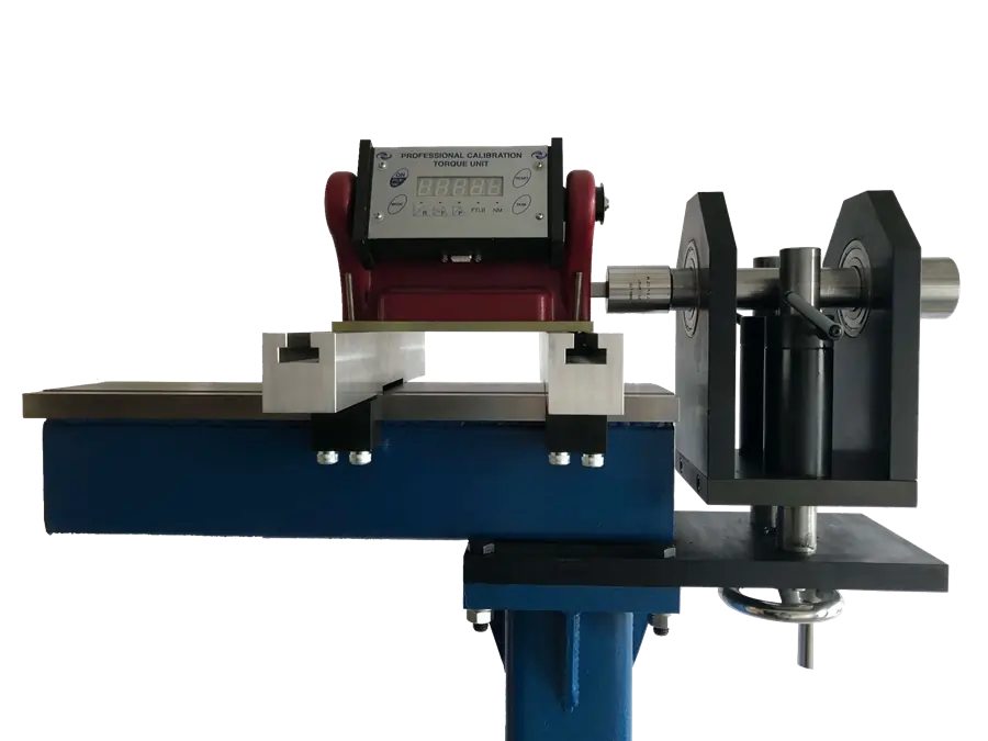 Torque tool tester fixed to a supported calibration stand