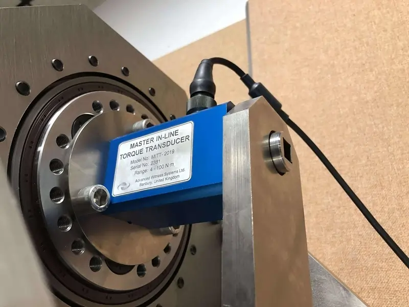 AWS Master torque transducer fixed into an AWS Universal Torque Calibration Machine