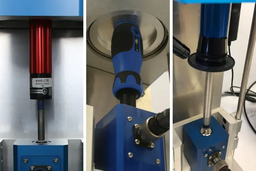 Three different torque screwdrivers being calibrated