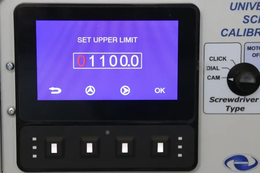Torque Screwdriver calibrator screen showing an upper limit