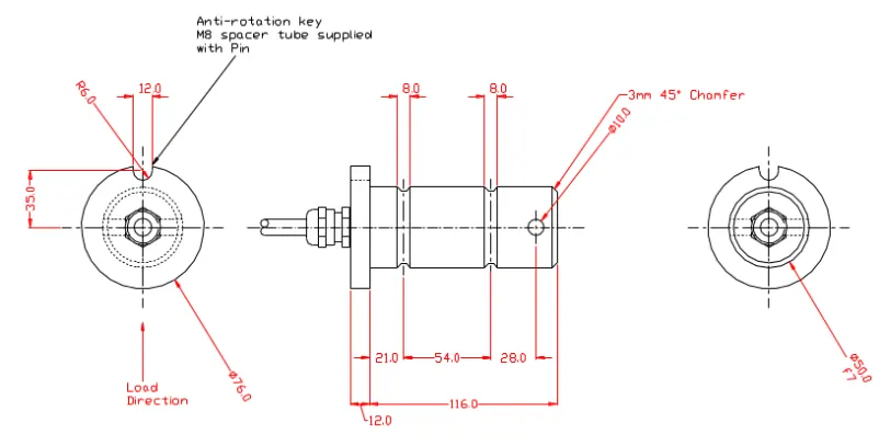 Dimensions for a wireless telemetry load pin