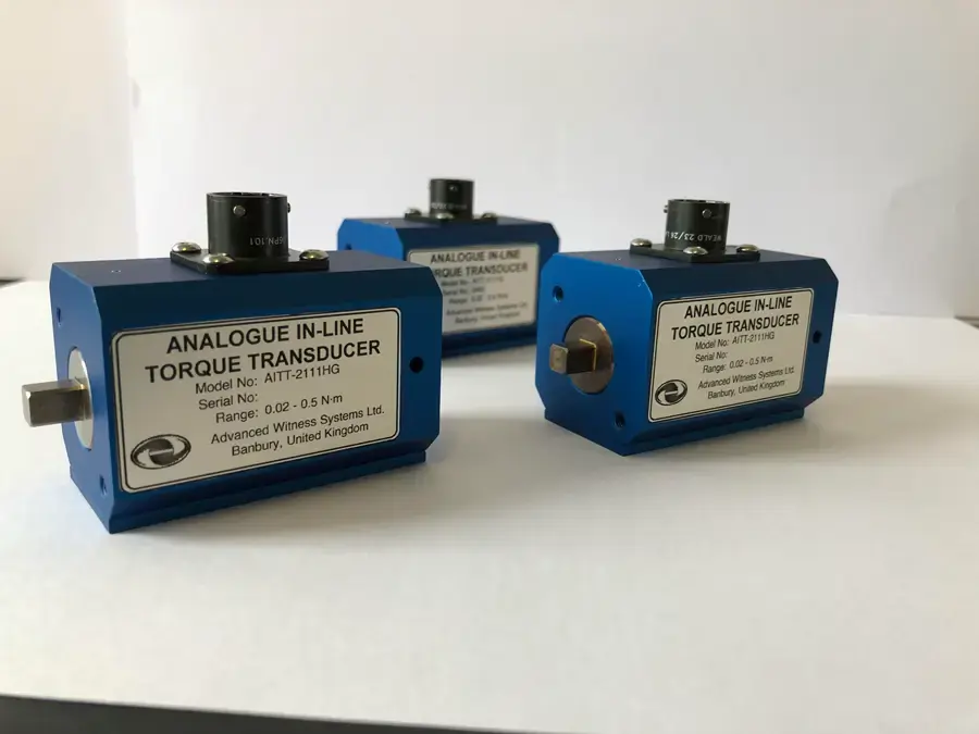 3 AWS inline torque transducers on a white background