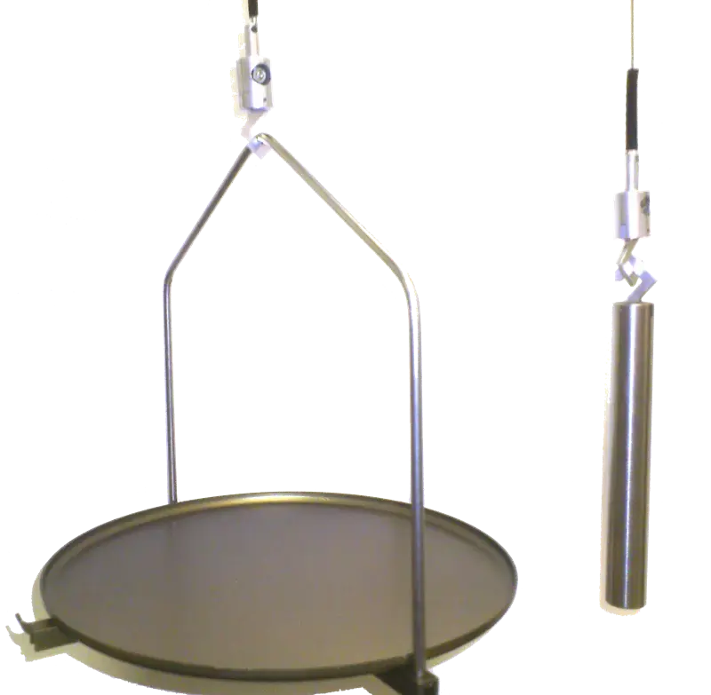 Bronze coloured metrology weight pan and counterweight